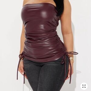 Fashion Nova Burgundy Strapless Ruched Top